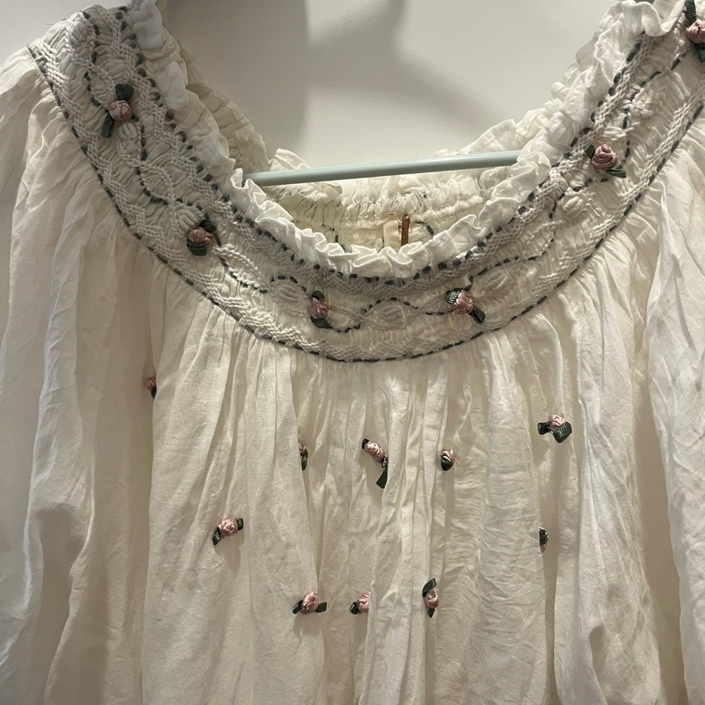 Free People White Embroidered Peasant Top - Picture 2 of 2